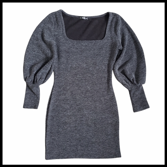SHEIN Dresses & Skirts - Shein Sweater Dress Puff Sleeve Bodycon Fitted Mini Sexy